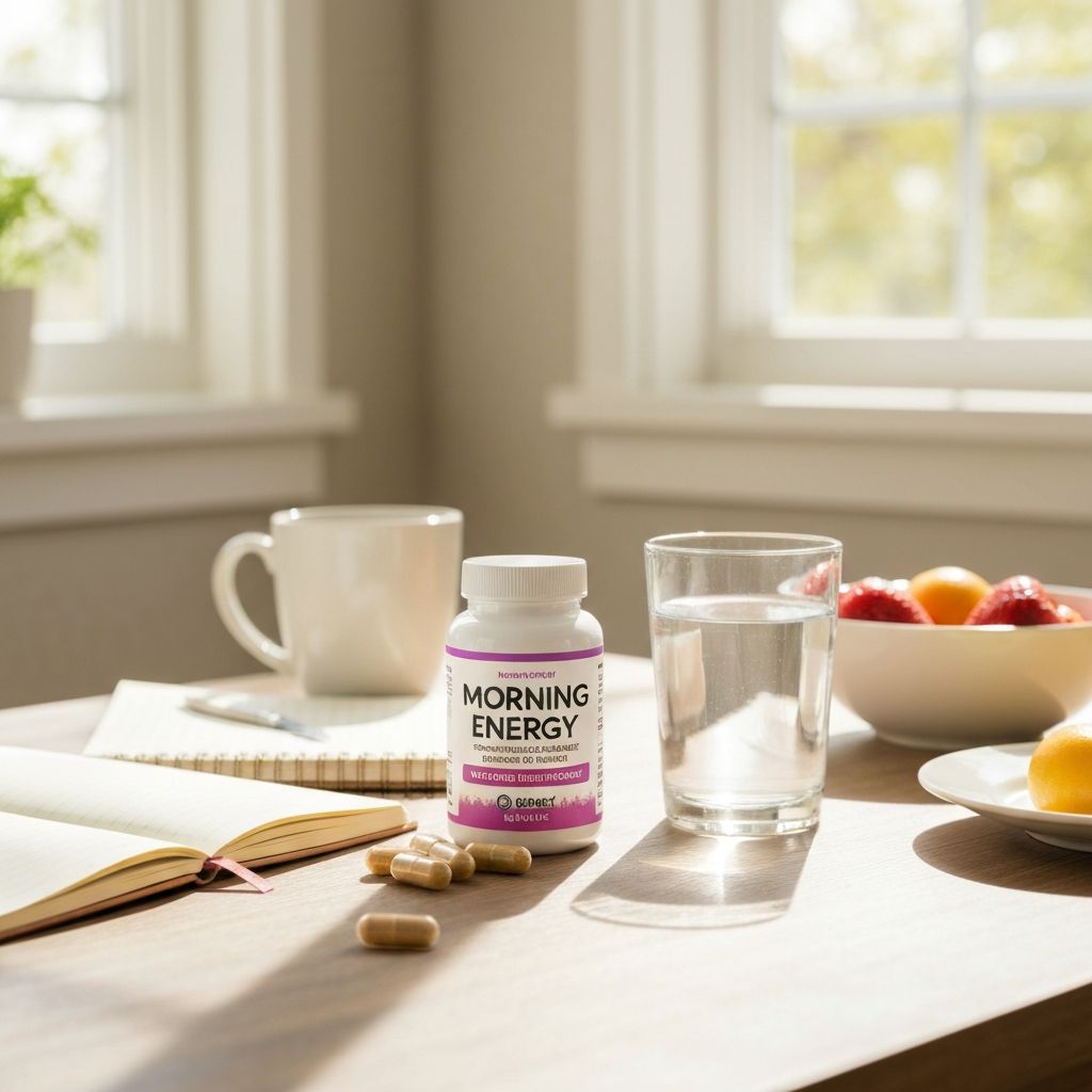 Morning energy complex displayed with morning routine items